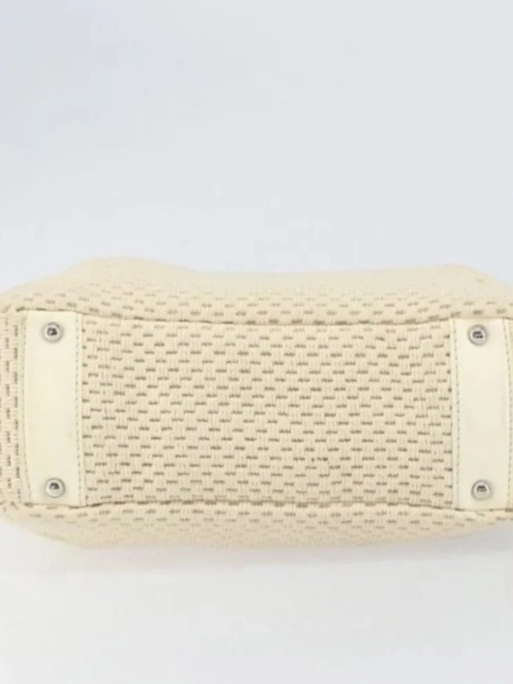 CHANEL Tote Bag Canvas Leather White Silver CC Auth BA8037